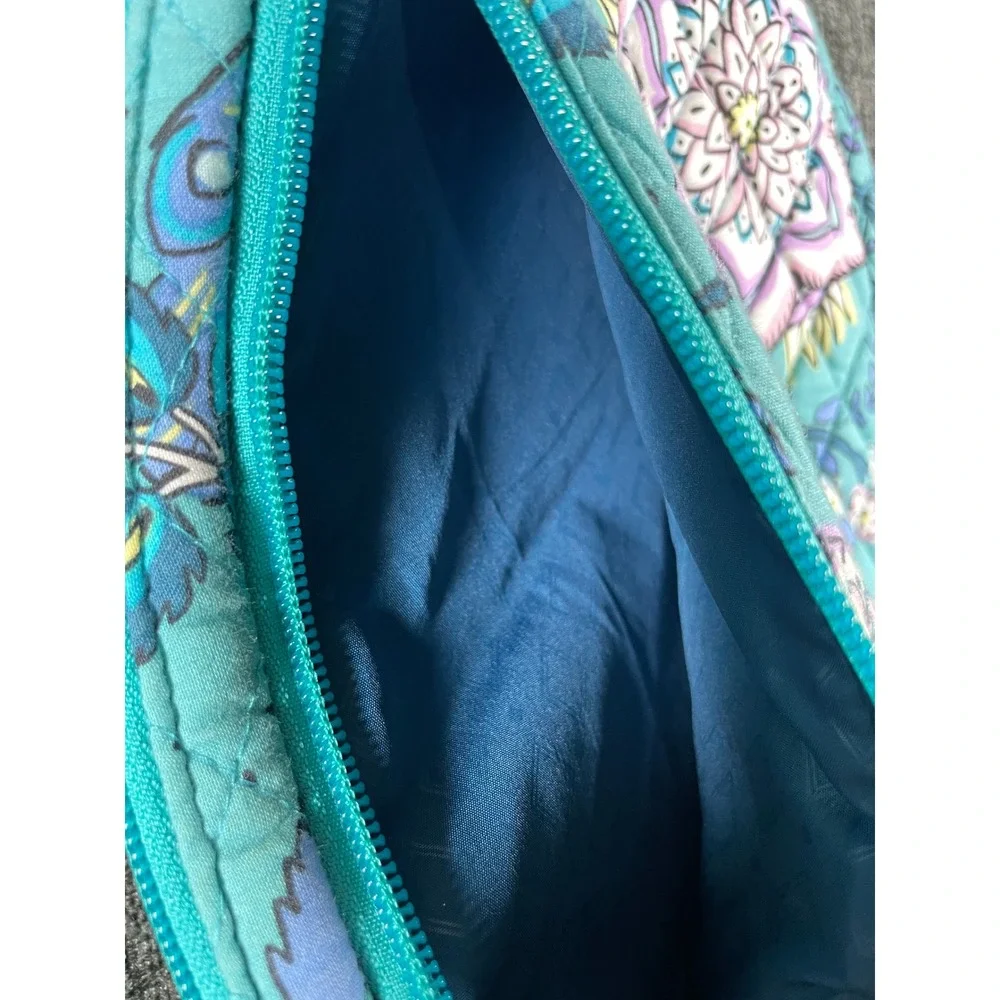 Vera Bradley Teal Peacock Floral Quilted Cotton Sling Backpack Crossbody Bag